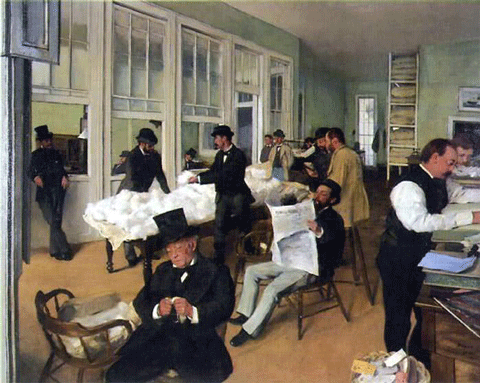 reproductie A cotton office in New Orleans van Edgar Degas